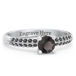 1/2 ct. Round Gemstone Peek-A-Boo Engagement Ring with Double Row Accents in 925 Sterling Silver with Smokey Quartz and Black Premium Zirconia