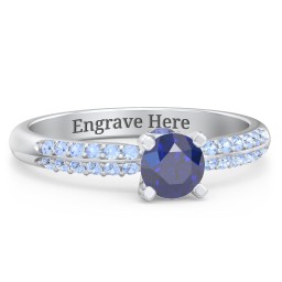 1/2 ct. Round Gemstone Peek-A-Boo Engagement Ring with Double Row Accents in 925 Sterling Silver with Blue Sapphire and Fancy Blue Premium Zirconia