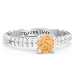 1/2 ct. Round Gemstone Peek-A-Boo Engagement Ring with Double Row Accents in 925 Sterling Silver with Citrine and White Premium Zirconia