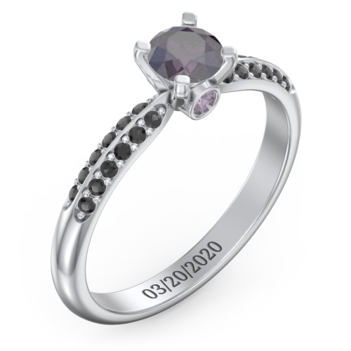 1/2 ct. Round Gemstone Peek-A-Boo Engagement Ring with Double Row Accents – Sterling Silver with Alexandrite and Black Premium Zirconia