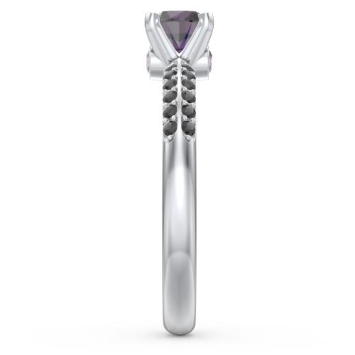 1/2 ct. Round Gemstone Peek-A-Boo Engagement Ring with Double Row Accents – Sterling Silver with Alexandrite and Black Premium Zirconia