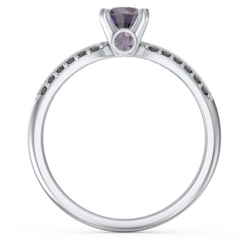 1/2 ct. Round Gemstone Peek-A-Boo Engagement Ring with Double Row Accents – Sterling Silver with Alexandrite and Black Premium Zirconia