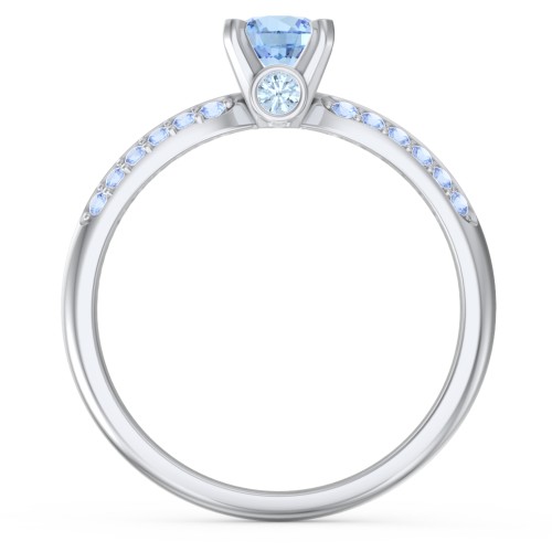 1/2 ct. Round Gemstone Peek-A-Boo Engagement Ring with Double Row Accents – Sterling Silver with Blue Topaz and Fancy Blue Premium Zirconia