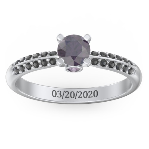 1/2 ct. Round Gemstone Peek-A-Boo Engagement Ring with Double Row Accents – Sterling Silver with Alexandrite and Black Premium Zirconia