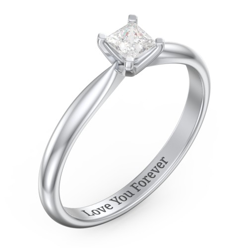1/4 ct. Princess Gemstone Engagement Ring with Tapered Band – Sterling Silver with White Premium Zirconia