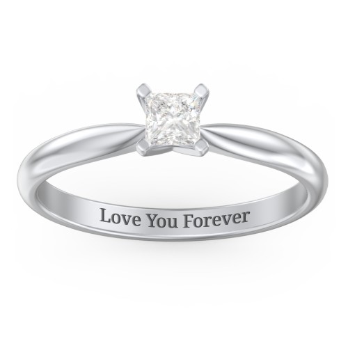 1/4 ct. Princess Gemstone Engagement Ring with Tapered Band – Sterling Silver with White Premium Zirconia