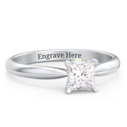 1/2 ct. Princess Gemstone Peek-A-Boo Engagement Ring with Tapered Band in 925 Sterling Silver with White Premium Zirconia and Peridot