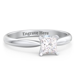 1/2 ct. Princess Gemstone Peek-A-Boo Engagement Ring with Tapered Band in 925 Sterling Silver with White Premium Zirconia and Blue Topaz