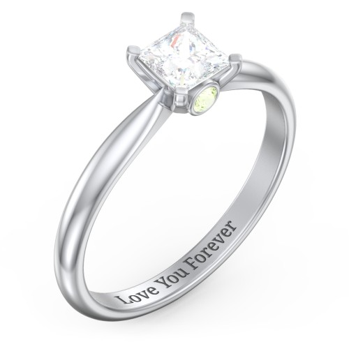 1/2 ct. Princess Gemstone Peek-A-Boo Engagement Ring with Tapered Band – Sterling Silver with White Premium Zirconia and Peridot
