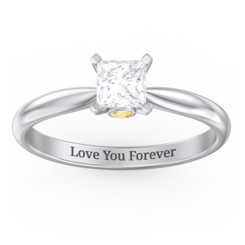1/2 ct. Princess Gemstone Peek-A-Boo Engagement Ring with Tapered Band – Sterling Silver with White Premium Zirconia and Citrine