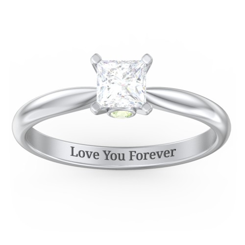 1/2 ct. Princess Gemstone Peek-A-Boo Engagement Ring with Tapered Band – Sterling Silver with White Premium Zirconia and Peridot