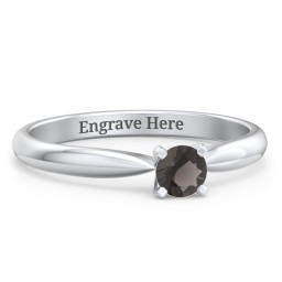 1/4 ct. Round Gemstone Engagement Ring with Tapered Band in 925 Sterling Silver with Smokey Quartz