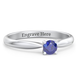 1/4 ct. Round Gemstone Engagement Ring with Tapered Band in 925 Sterling Silver with Blue Sapphire