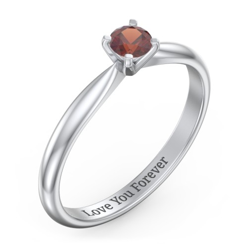1/4 ct. Round Gemstone Engagement Ring with Tapered Band – Sterling Silver with Garnet