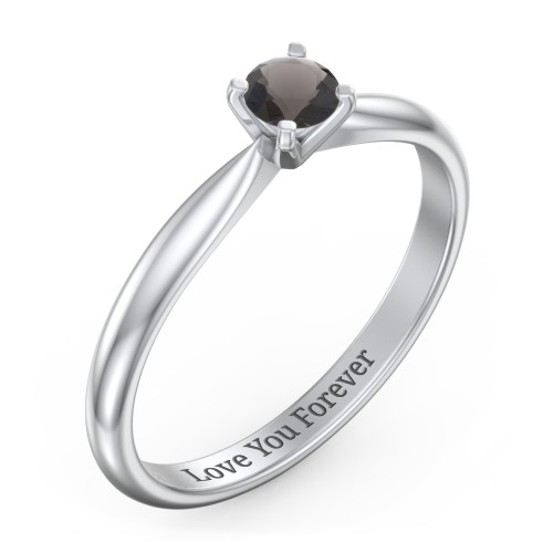 1/4 ct. Round Gemstone Engagement Ring with Tapered Band – Sterling Silver with Smokey Quartz