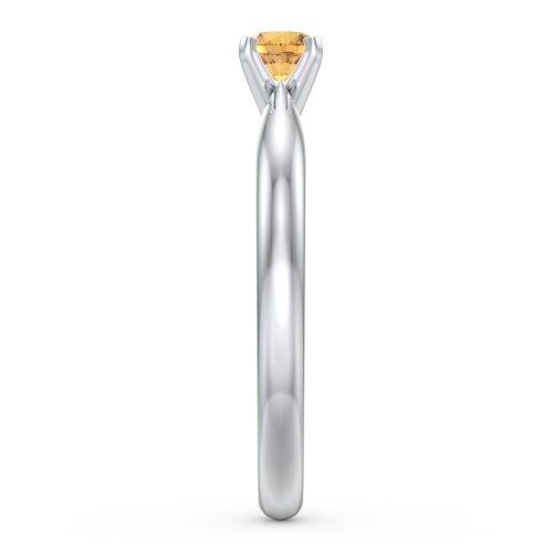1/4 ct. Round Gemstone Engagement Ring with Tapered Band – Sterling Silver with Citrine