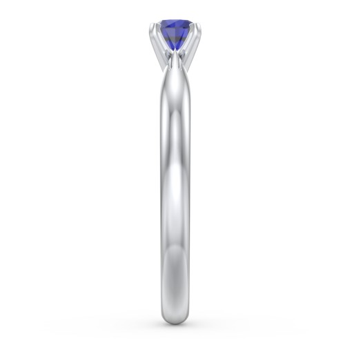 1/4 ct. Round Gemstone Engagement Ring with Tapered Band – Sterling Silver with Blue Sapphire