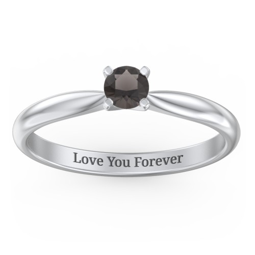 1/4 ct. Round Gemstone Engagement Ring with Tapered Band – Sterling Silver with Smokey Quartz