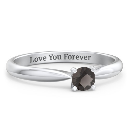 1/4 ct. Round Gemstone Engagement Ring with Tapered Band – Sterling Silver with Smokey Quartz