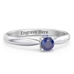 1/4 ct. Round Gemstone Peek-A-Boo Engagement Ring with Tapered Band in 925 Sterling Silver with Blue Sapphire