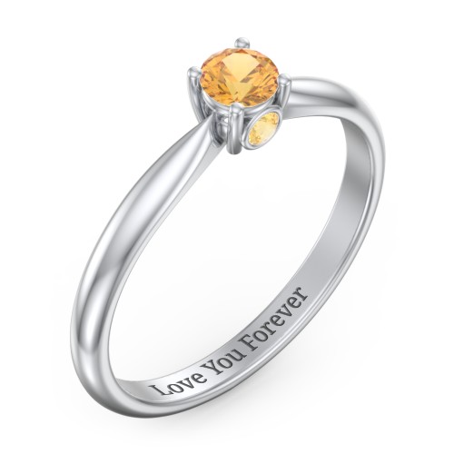 1/4 ct. Round Gemstone Peek-A-Boo Engagement Ring with Tapered Band – Sterling Silver with Citrine