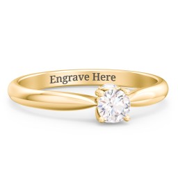 1/4 ct. Round Gemstone Peek-A-Boo Engagement Ring with Tapered Band in 9K Solid Yellow Gold with White Sapphire and Cubic Zirconia