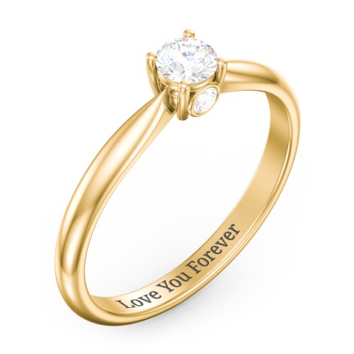 1/4 ct. Round Gemstone Peek-A-Boo Engagement Ring with Tapered Band – 9kt Yellow Gold with White Sapphire and Cubic Zirconia