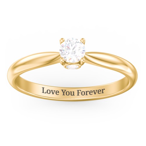 1/4 ct. Round Gemstone Peek-A-Boo Engagement Ring with Tapered Band – 9kt Yellow Gold with White Sapphire and Cubic Zirconia