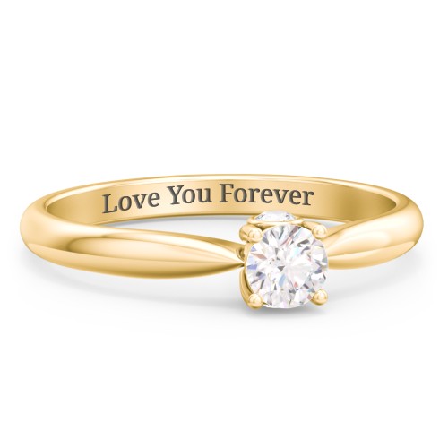 1/4 ct. Round Gemstone Peek-A-Boo Engagement Ring with Tapered Band – 9kt Yellow Gold with White Sapphire and Cubic Zirconia