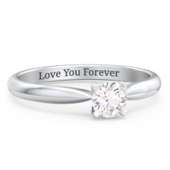 1/3 ct. Round Gemstone Engagement Ring with Tapered Band – 9kt Yellow Gold with White Premium Zirconia