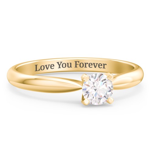 1/3 ct. Round Gemstone Engagement Ring with Tapered Band – 9kt Yellow Gold with White Premium Zirconia