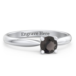 1/2 ct. Round Gemstone Engagement Ring with Tapered Band in 925 Sterling Silver with Smokey Quartz