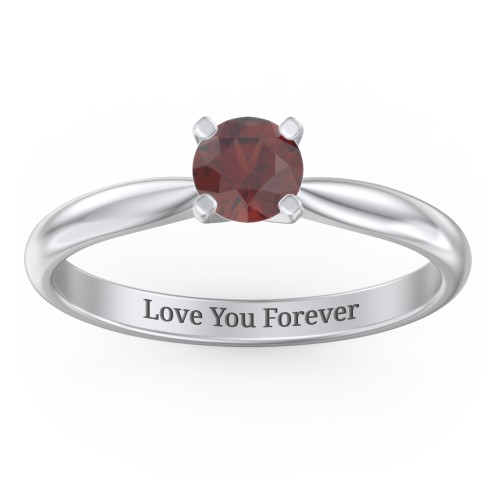 1/2 ct. Round Gemstone Engagement Ring with Tapered Band – Sterling Silver with Garnet