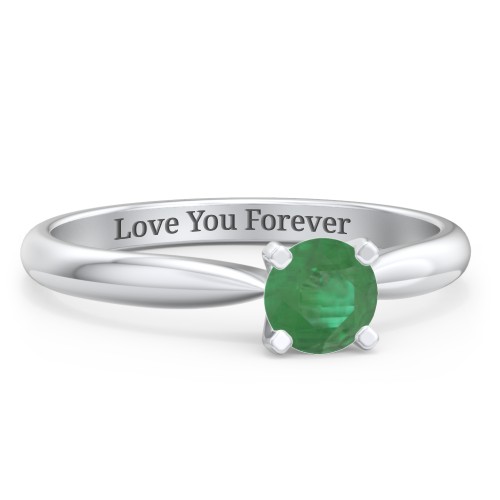 1/2 ct. Round Gemstone Engagement Ring with Tapered Band – Sterling Silver with Emerald