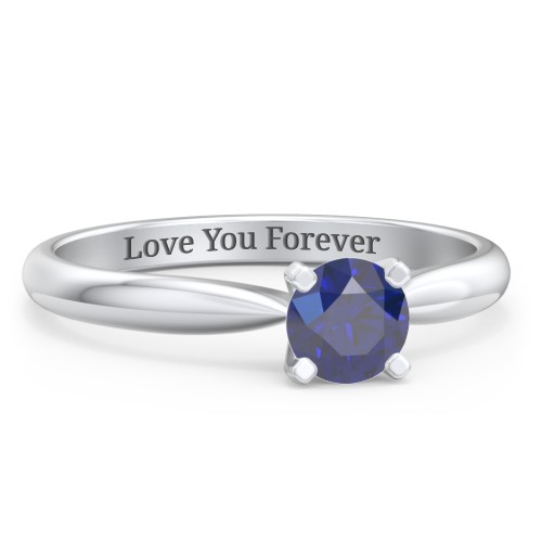 1/2 ct. Round Gemstone Engagement Ring with Tapered Band – Sterling Silver with Blue Sapphire