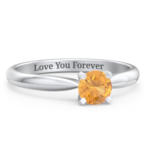 1/2 ct. Round Gemstone Engagement Ring with Tapered Band – Sterling Silver with Citrine