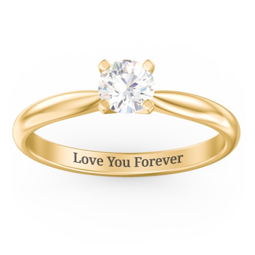 1/2 ct. Round Gemstone Engagement Ring with Tapered Band – 9kt Yellow Gold with Cubic Zirconia