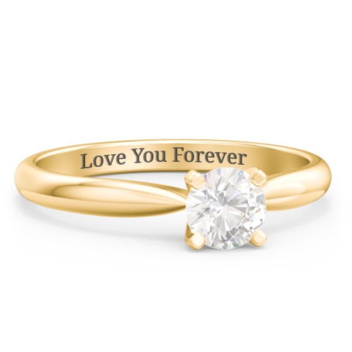 1/2 ct. Round Gemstone Engagement Ring with Tapered Band – 9kt Yellow Gold with Cubic Zirconia