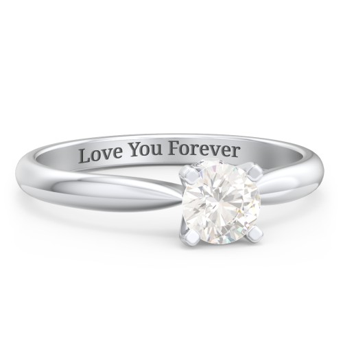1/2 ct. Round Gemstone Peek-A-Boo Engagement Ring with Tapered Band – Sterling Silver with Cubic Zirconia