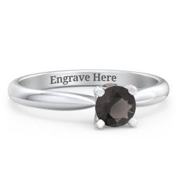 1/2 ct. Round Gemstone Peek-A-Boo Engagement Ring with Tapered Band in 925 Sterling Silver with Smokey Quartz
