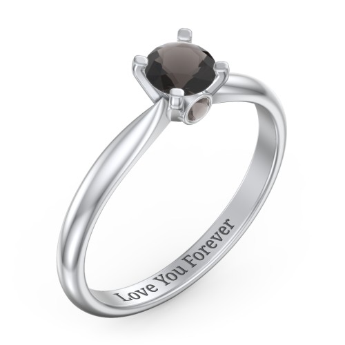 1/2 ct. Round Gemstone Peek-A-Boo Engagement Ring with Tapered Band – Sterling Silver with Smokey Quartz