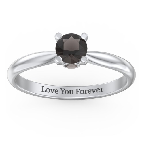 1/2 ct. Round Gemstone Peek-A-Boo Engagement Ring with Tapered Band – Sterling Silver with Smokey Quartz
