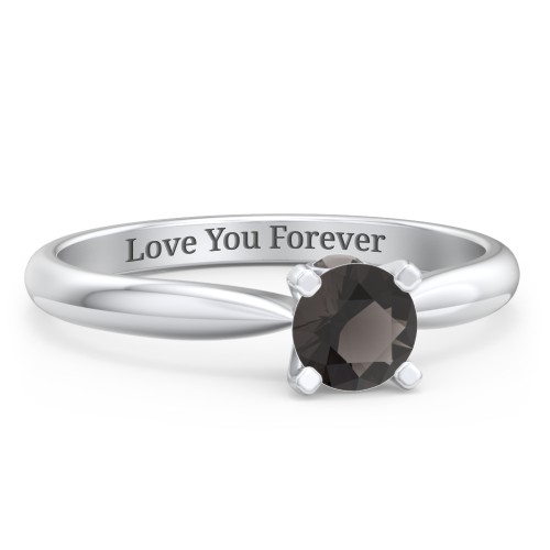 1/2 ct. Round Gemstone Peek-A-Boo Engagement Ring with Tapered Band – Sterling Silver with Smokey Quartz