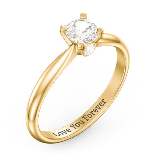 1/2 ct. Round Gemstone Peek-A-Boo Engagement Ring with Tapered Band – 9kt Yellow Gold with Cubic Zirconia