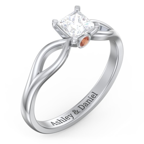 1/2 ct. Princess Gemstone Split Peek-A-Boo Engagement Ring – Sterling Silver with White Premium Zirconia and Garnet