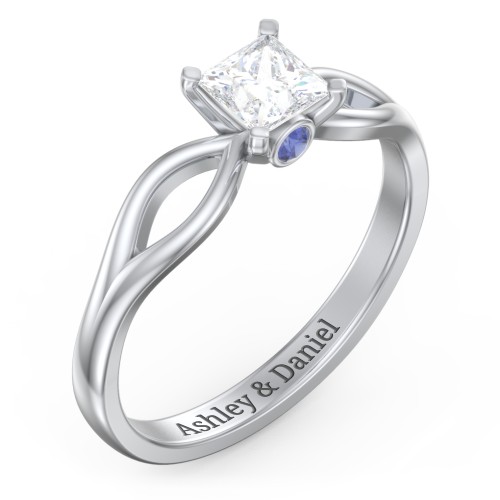 1/2 ct. Princess Gemstone Split Peek-A-Boo Engagement Ring – Sterling Silver with White Premium Zirconia and Blue Sapphire