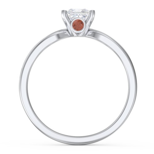 1/2 ct. Princess Gemstone Split Peek-A-Boo Engagement Ring – Sterling Silver with White Premium Zirconia and Garnet