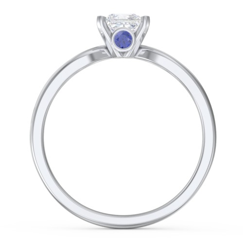 1/2 ct. Princess Gemstone Split Peek-A-Boo Engagement Ring – Sterling Silver with White Premium Zirconia and Blue Sapphire