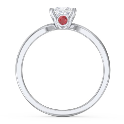 1/2 ct. Princess Gemstone Split Peek-A-Boo Engagement Ring – Sterling Silver with White Premium Zirconia and Garnet