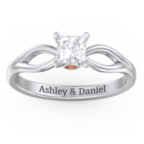 1/2 ct. Princess Gemstone Split Peek-A-Boo Engagement Ring – Sterling Silver with White Premium Zirconia and Garnet